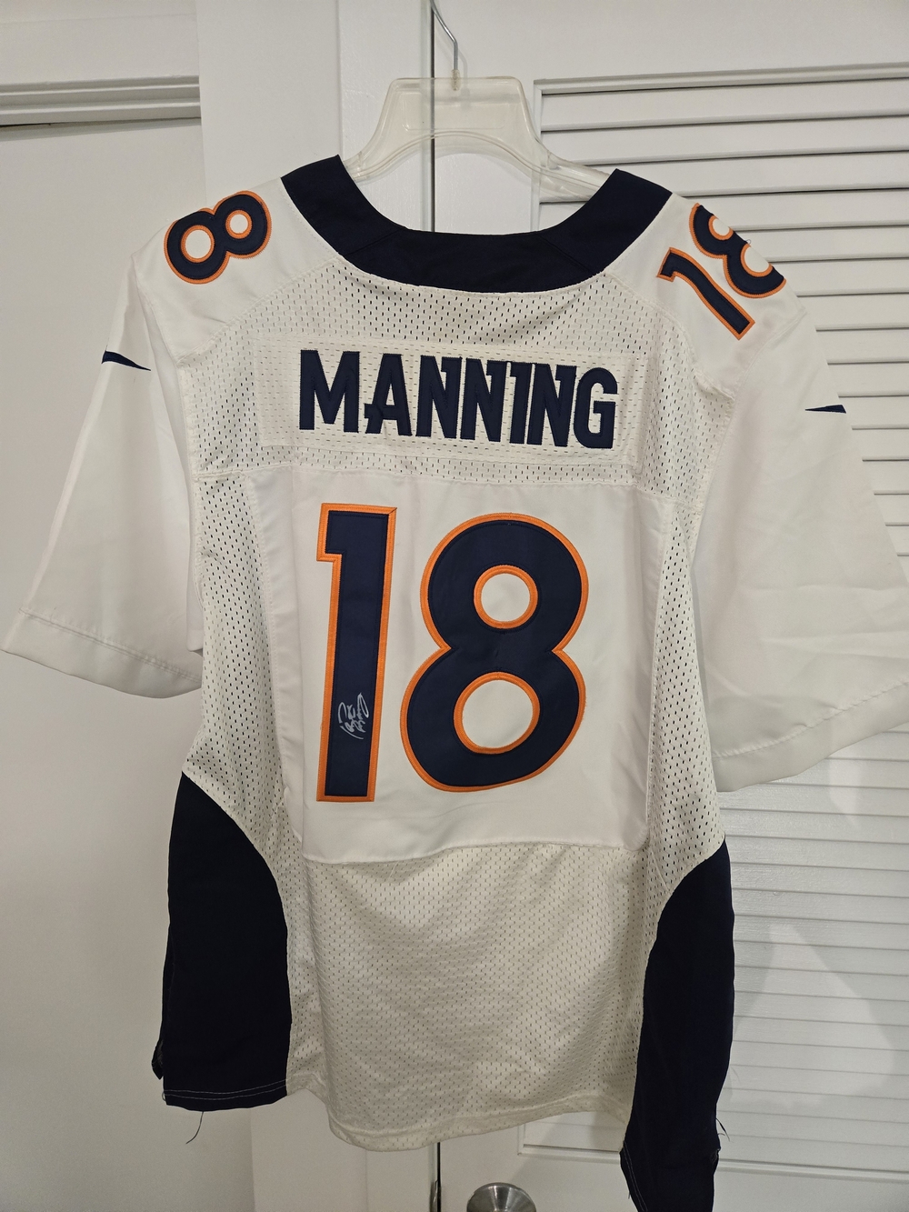 NFL Broncos Nike White and Navy Manning #18 Football Jersey
